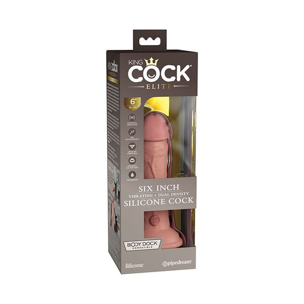 King Cock Elite 6" Dual Density Vibrating Silicone Cock - Light