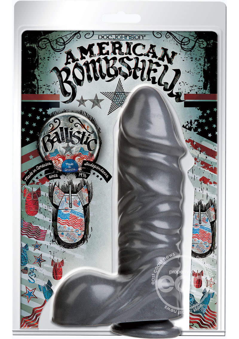 American Bombshell Ballistic Dildo with Balls 10.8in - Gun Metal