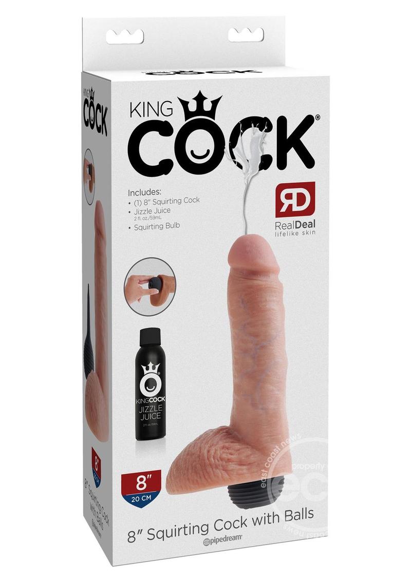 KINGCOCK/8 INCH SQUIRTING COCK W BALLS/WHITE