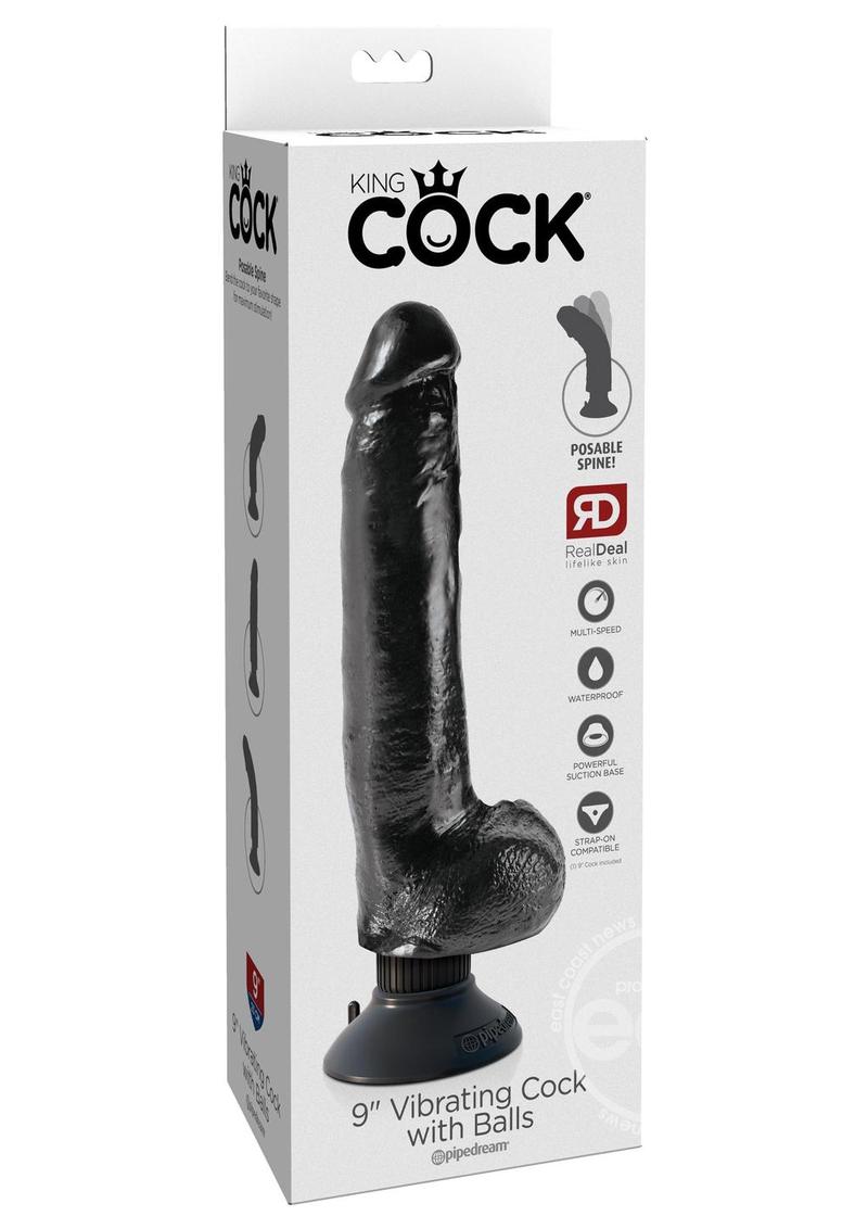 KINGCOCK/9 INCH VIBRATING WITH BALLS/JET BLACK