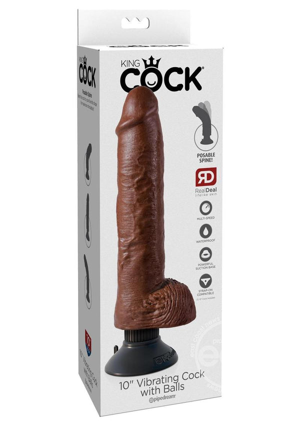 KINGCOCK/10 INCH VIBRATING COCK WITH BALLS/ BROWN