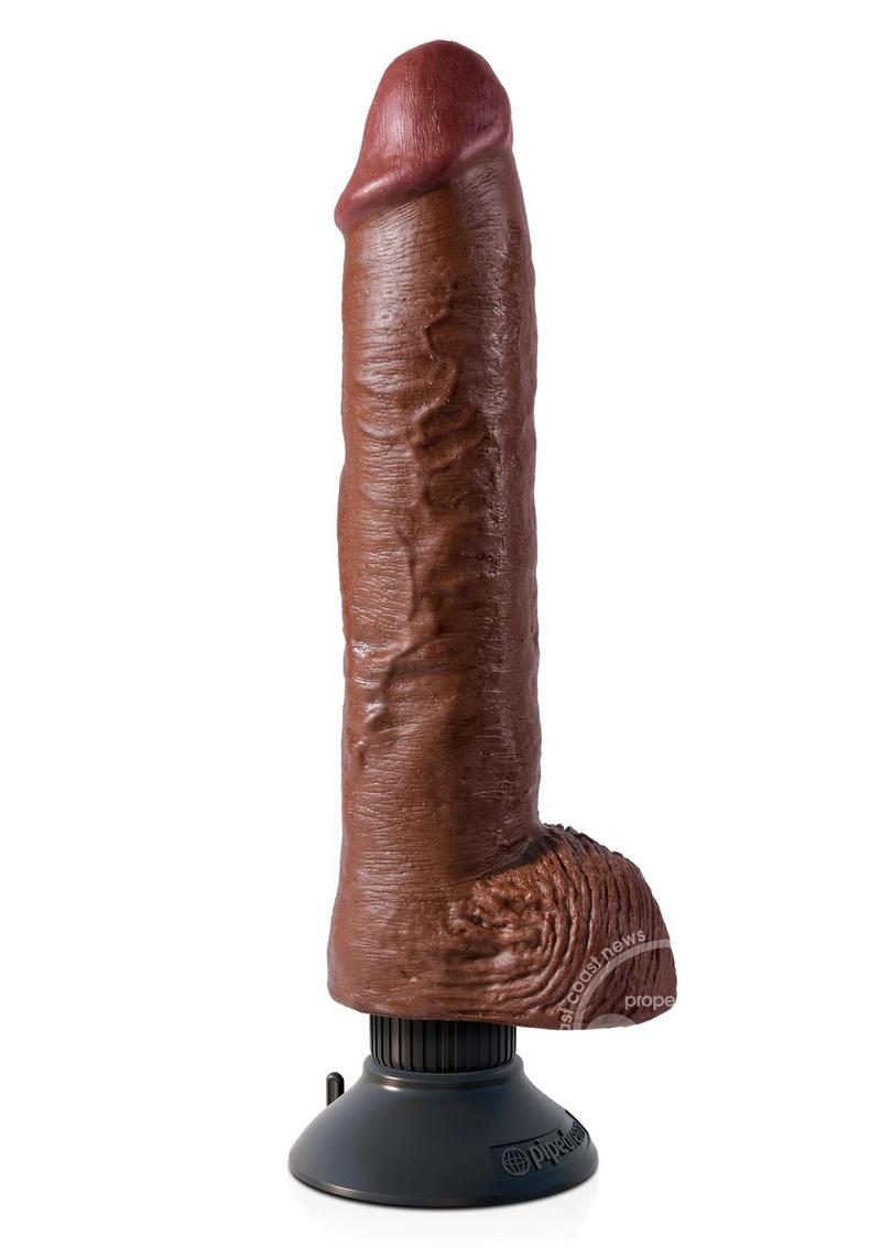 KINGCOCK/10 INCH VIBRATING COCK WITH BALLS/ BROWN