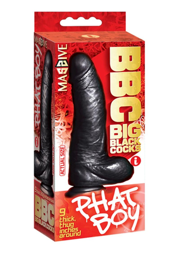 BBC Big Black Cock Phat Boy Realistic Dildo with Balls 10in - Black