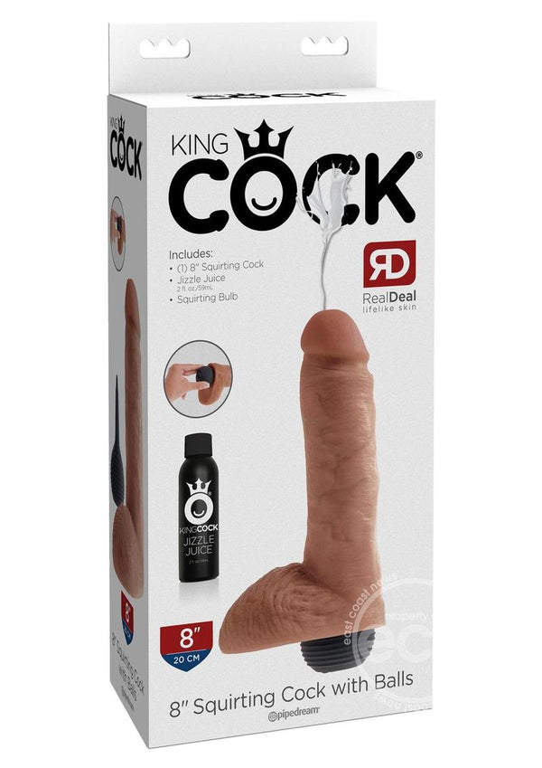 KINGCOCK/8 INCH SQUIRTING COCK W BALLS/TAN