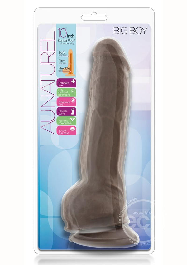 Au Naturel Big Boy Dildo with Balls 10in - Chocolate