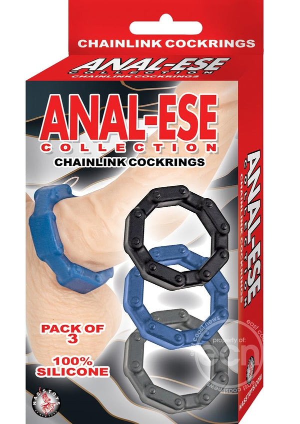 Anal-Ese Collection Chainlink Silicone Cock Rings (3 pack) - Multi Colored