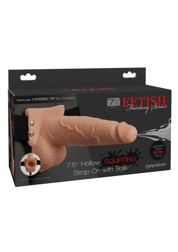 FF HOLLOW SQUIRT STRAPON W/BALLS 7.5" FLESH