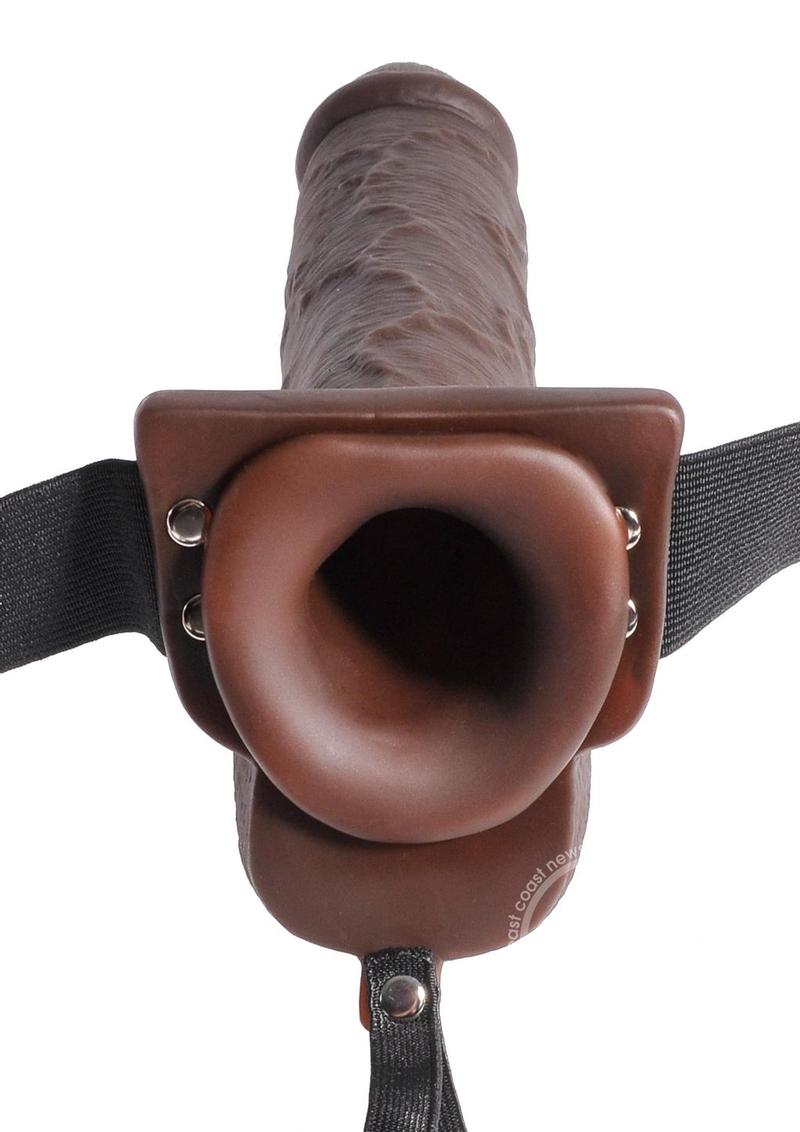 FF HOLLOW SQUIRT STRAPON W/BALLS 9" BROWN