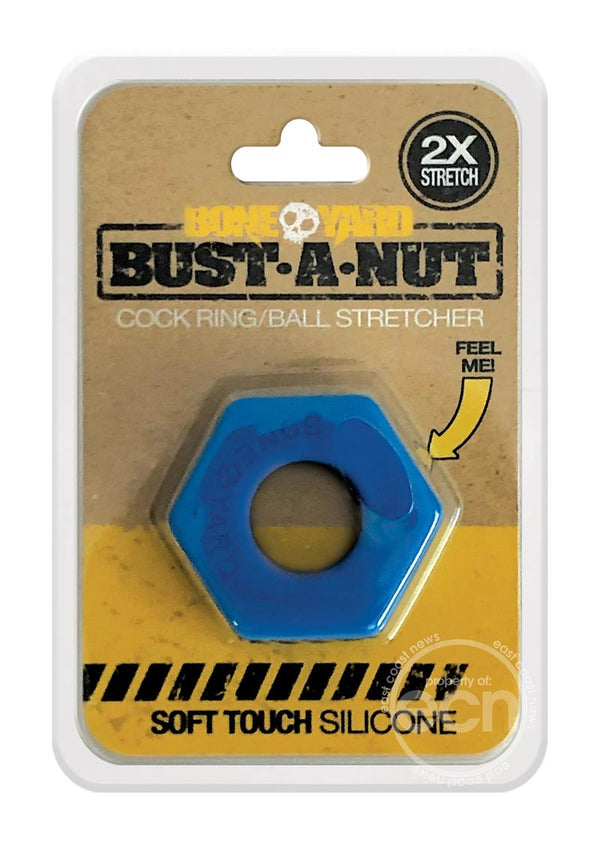 Boneyard Bust A Nut 2X Stretch Silicone Cock Ring Ball Stretcher - Blue