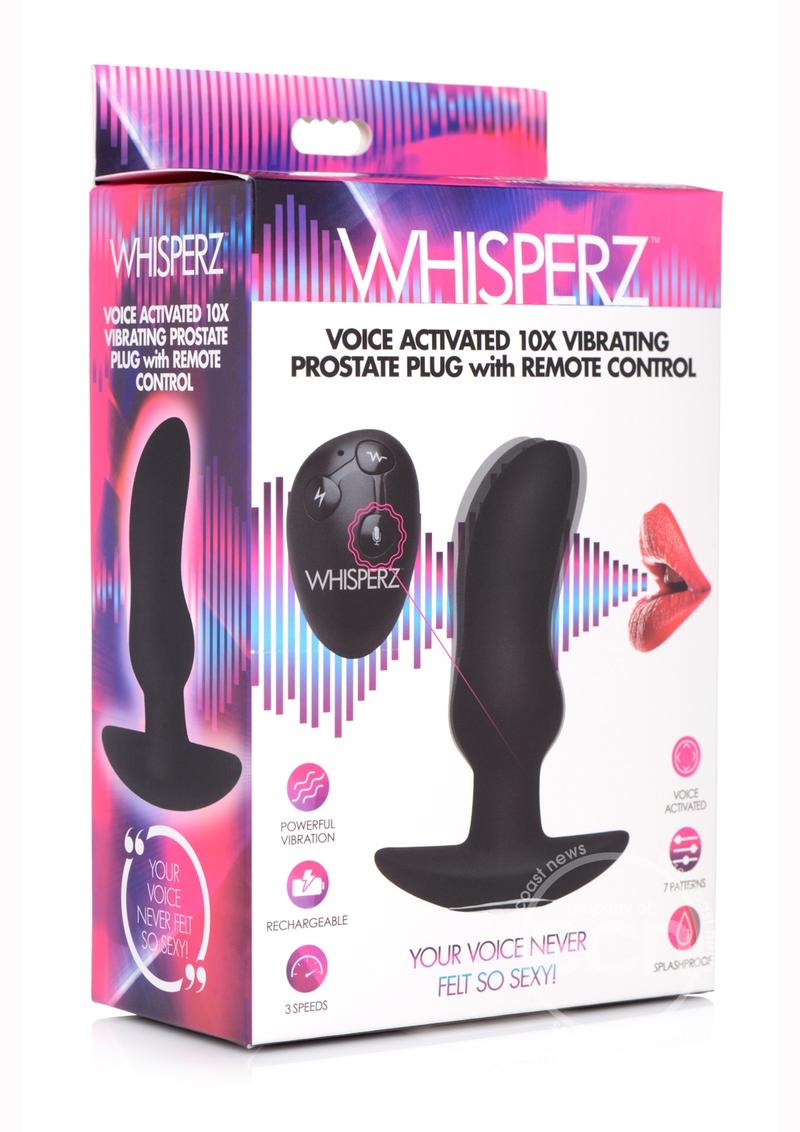 Whisperz Voice Activated 10x Vibrating Rechargeable Silicone Prostate Plug with Remote Control