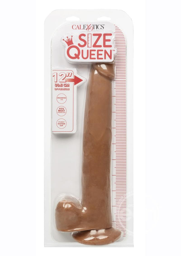 Size Queen Dildo with Balls 12in CHOCOLATE