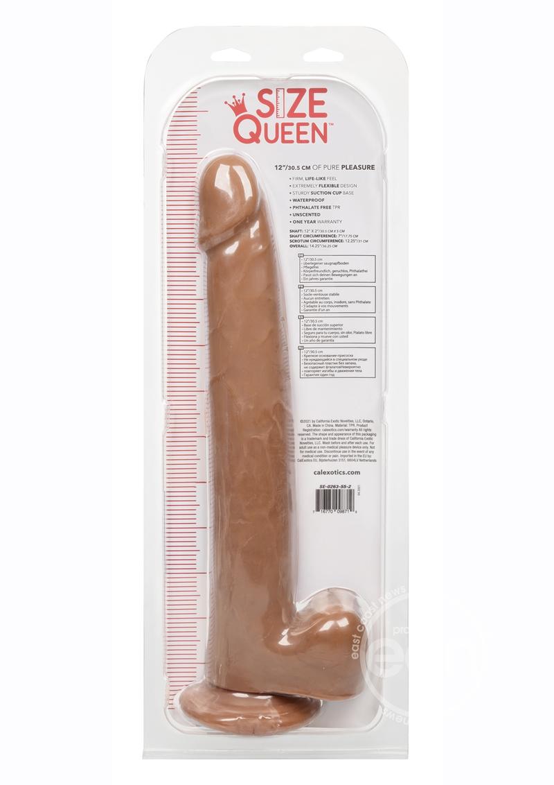 Size Queen Dildo with Balls 12in CHOCOLATE