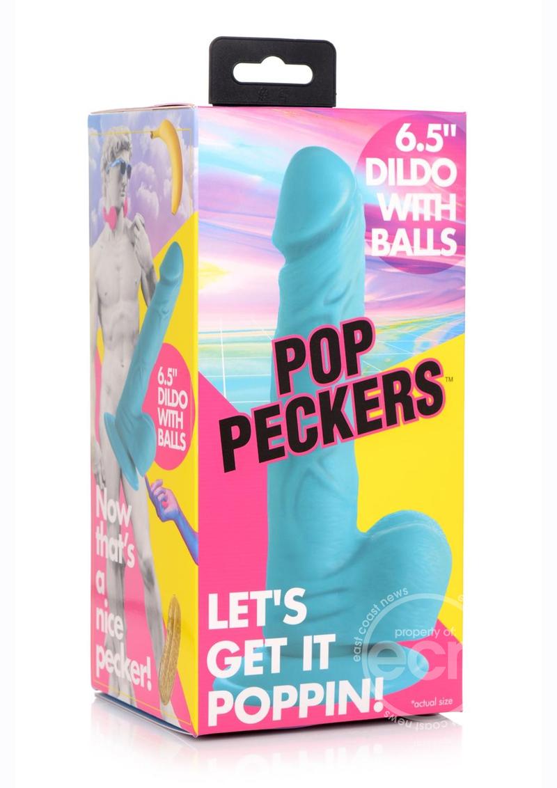 POP PECKERS DILDO W/ BALLS 6.5" BLUE