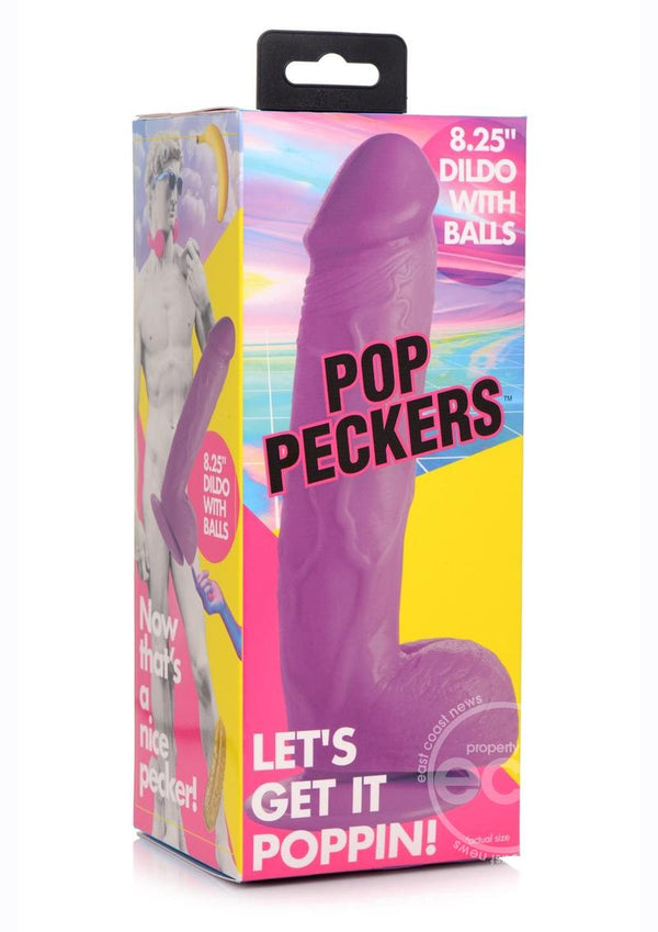 POP PECKERS DILDO W/ BALLS 8.5" PURPLE