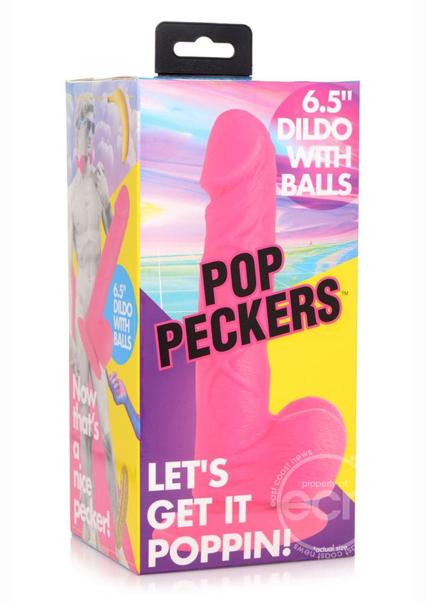 POP PECKERS DILDO W/ BALLS 6.5" PINK