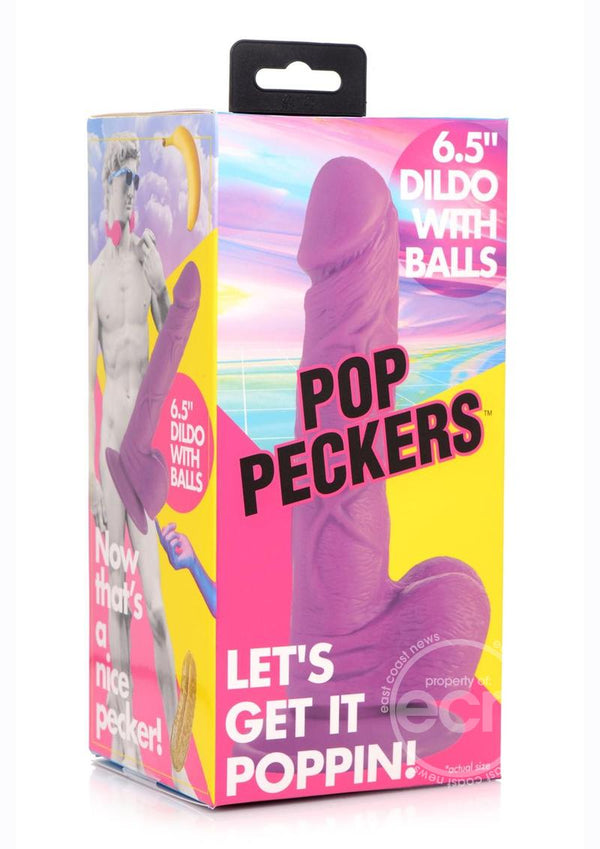 POP PECKERS DILDO W/ BALLS 6.5" PURPLE