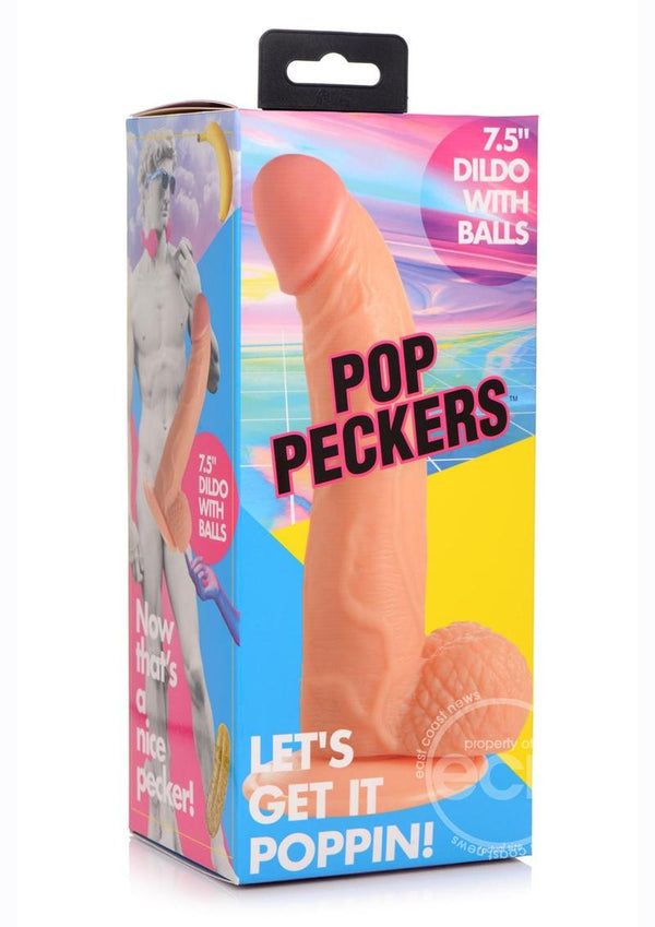 POP PECKERS DILDO W/ BALLS 7.5" LIGHT