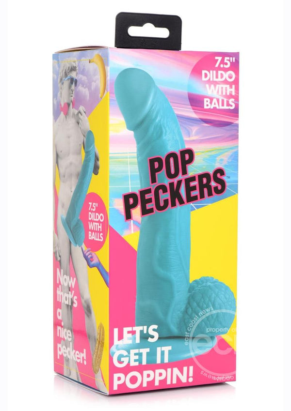 POP PECKERS DILDO W/ BALLS 8.5" PURPLE