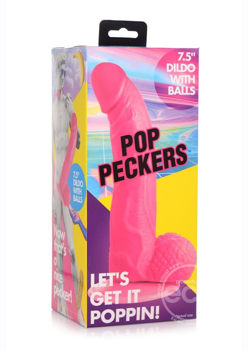 POP PECKERS DILDO W/ BALLS 7.5" PINK