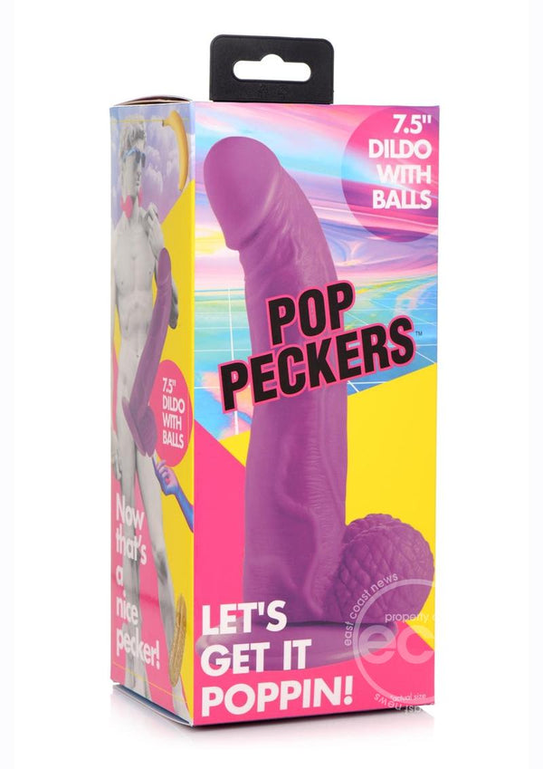 POP PECKERS DILDO W/ BALLS 7.5" PURPLE