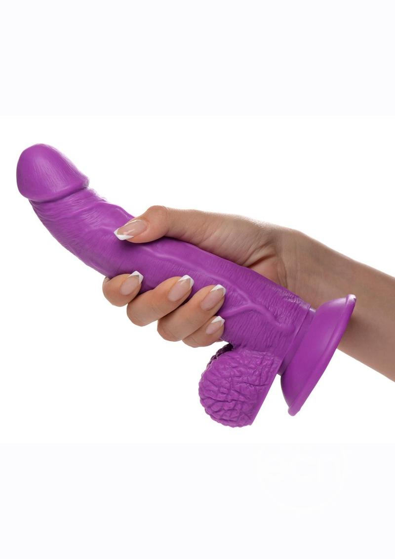 POP PECKERS DILDO W/ BALLS 7.5" PURPLE