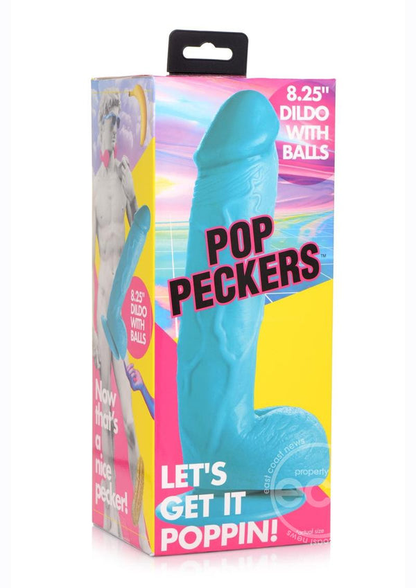 POP PECKERS DILDO W/ BALLS 8.5" BLUE