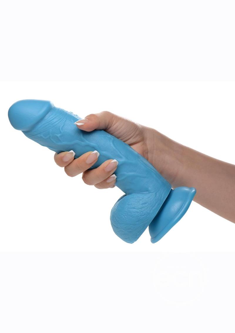 POP PECKERS DILDO W/ BALLS 8.5" BLUE