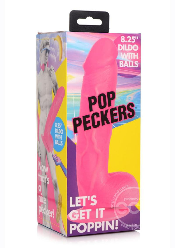 POP PECKERS DILDO W/ BALLS 8.5" PINK