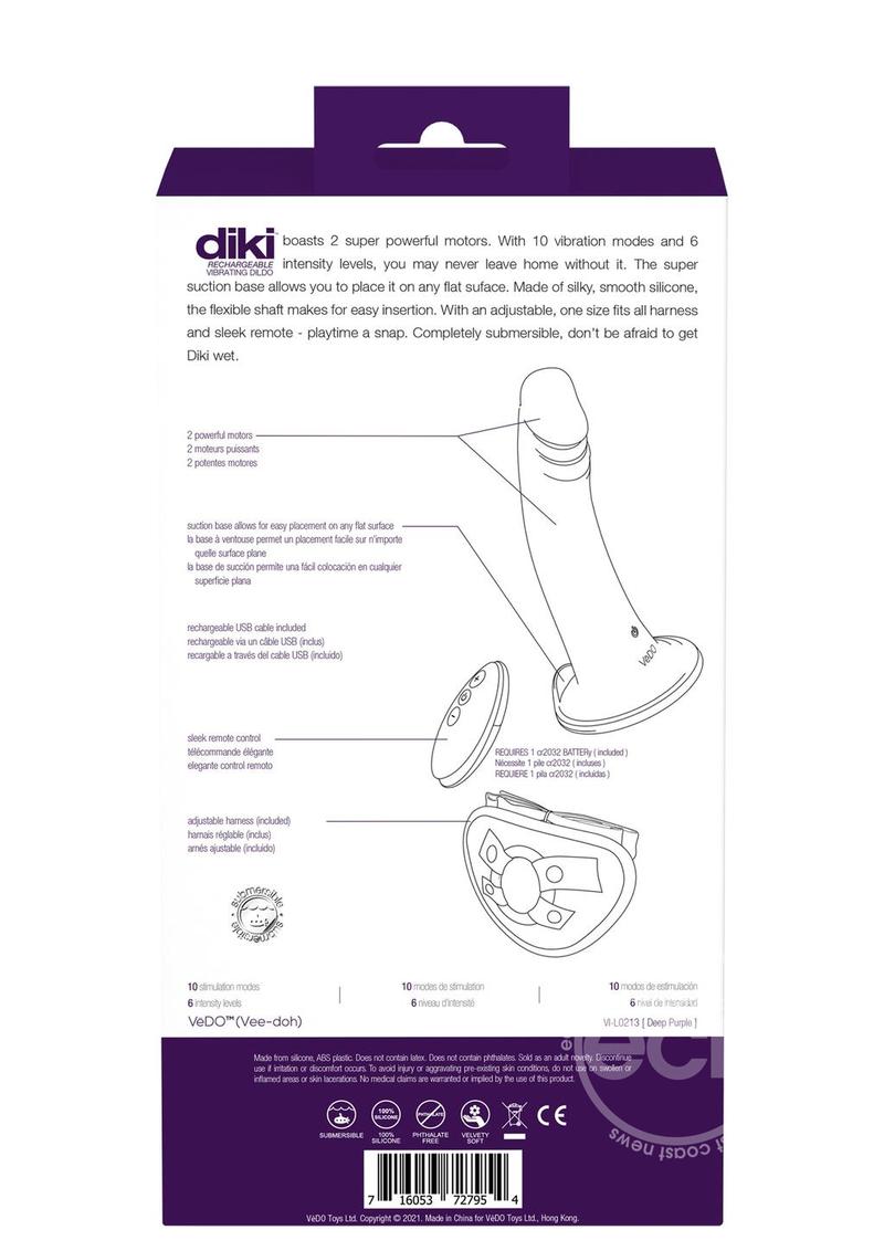 VeDO Diki Rechargeable Silicone Vibrating Dildo with Harness and Remote Control