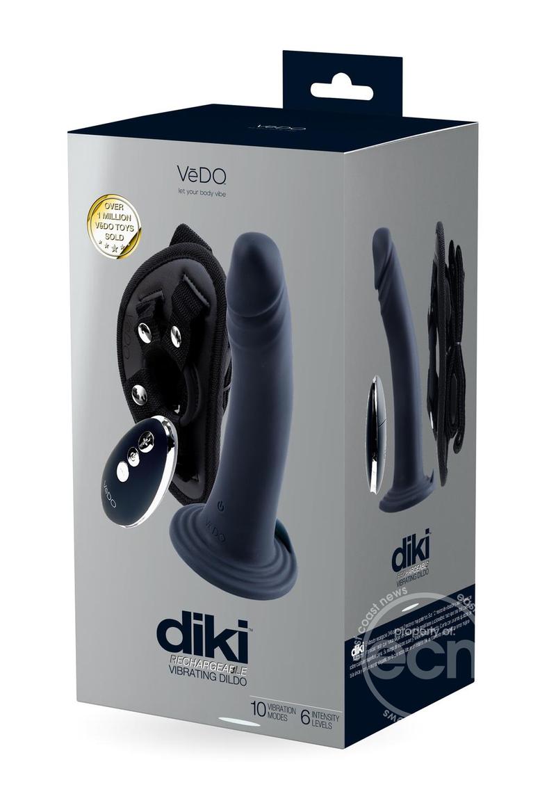 VeDO Diki Rechargeable Silicone Vibrating Dildo with Harness and Remote Control