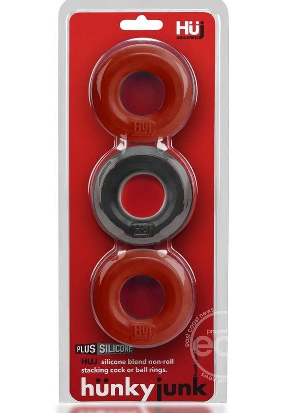 HUNKY JUNK SILICONE STACKING COCK OR BALL RINGS/RED/BLACK