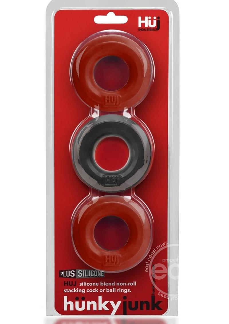 HUNKY JUNK SILICONE STACKING COCK OR BALL RINGS/RED/BLACK