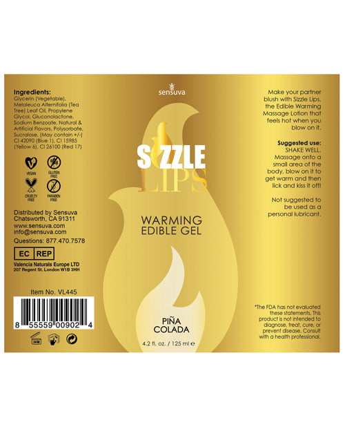 SIZZLE LIPS PINA COLADA WARMING GEL 4.2 OZ