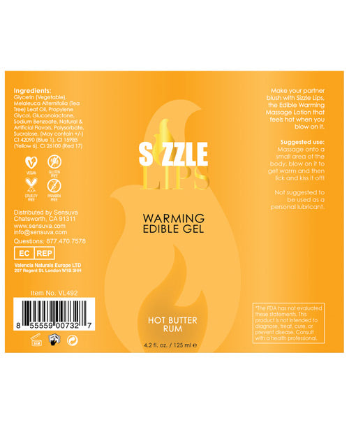 SIZZLE LIPS BUTTER RUM WARMING GEL 4.2 OZ